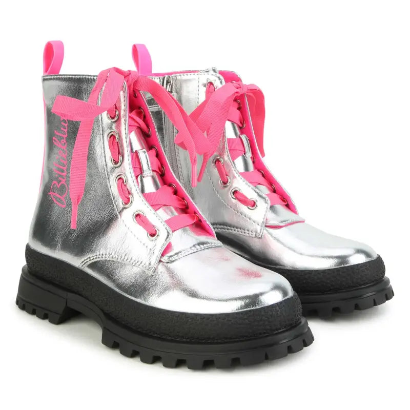 Billie blush silver leather pink lace boot 9368 - girls