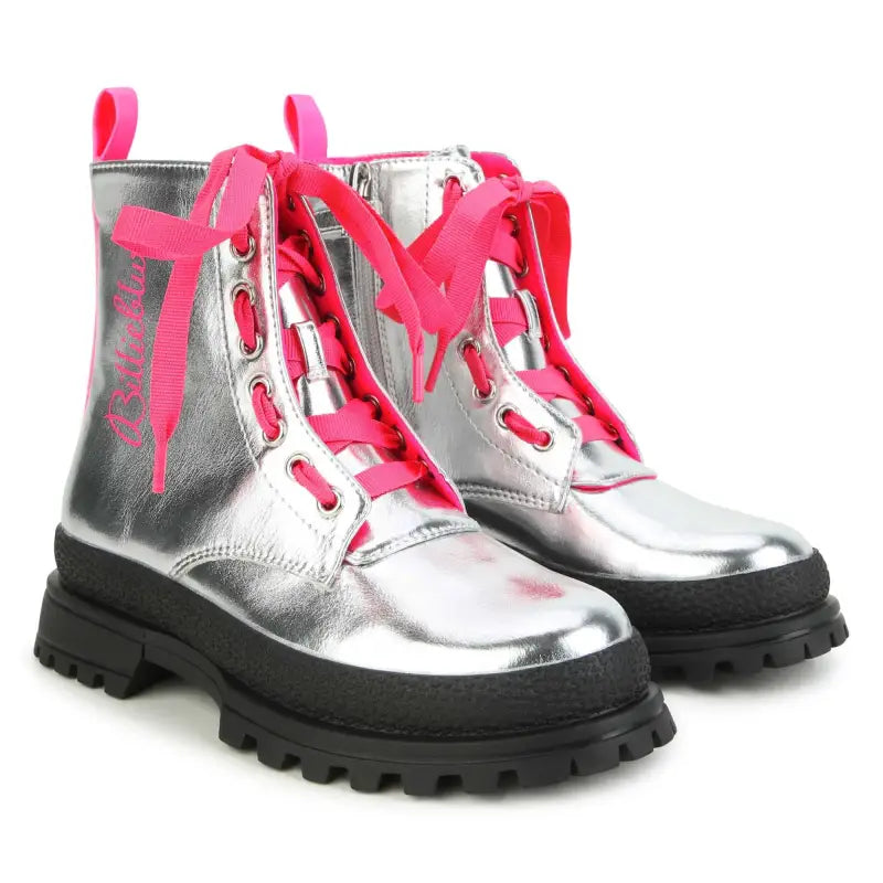 Billie blush silver leather pink lace boot 9368 - girls