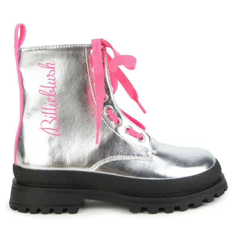 Billie blush silver leather pink lace boot 9368 - girls