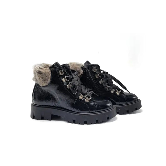 Blublonc betti black crinkle patent bootie - bootie