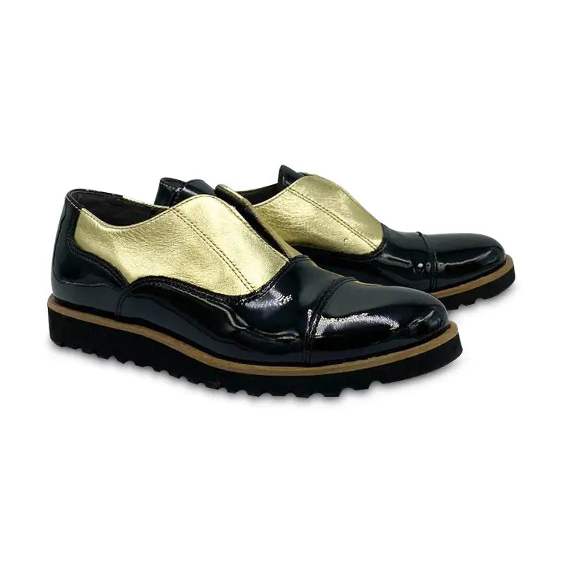 Blublonc Black Gold Patent Oxford Shoes for Girls | Laced Shoe 40 Blublonc Black Gold Patent Oxford Shoes for Girls | Laced Shoe 40