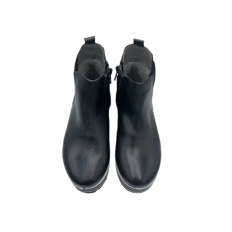 Blublonc Black Leather Raised Black White Sole Side Zipper Bootie