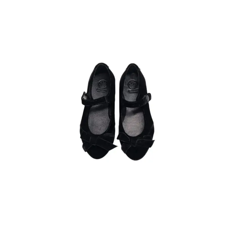 Blublonc Celiax Raven Black Velvet Bow Mary Jane - GIRLS