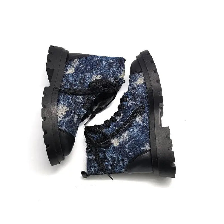 Blublonc Mae Denim Patchwork Chunky Bootie - GIRLS