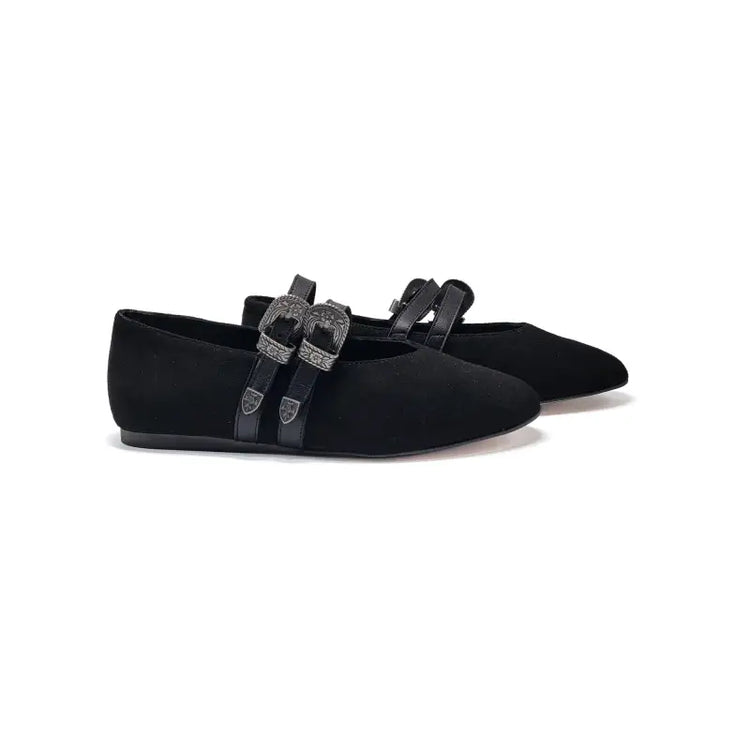 Blublonc nyla rich black suede double buckle mary jane - ballet