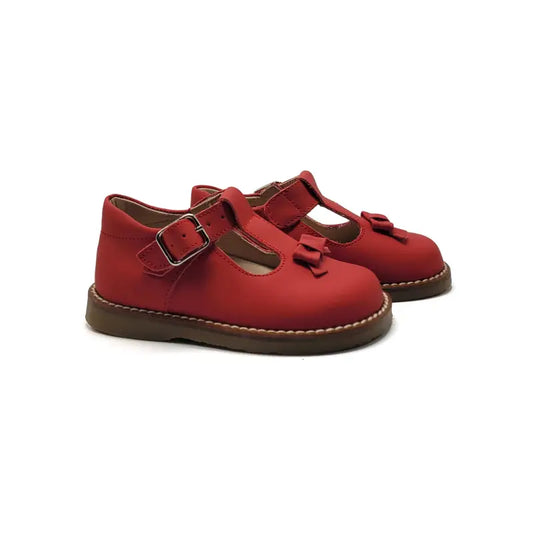 Blublonc Shir Red Gum Bow T-Strap First Walker