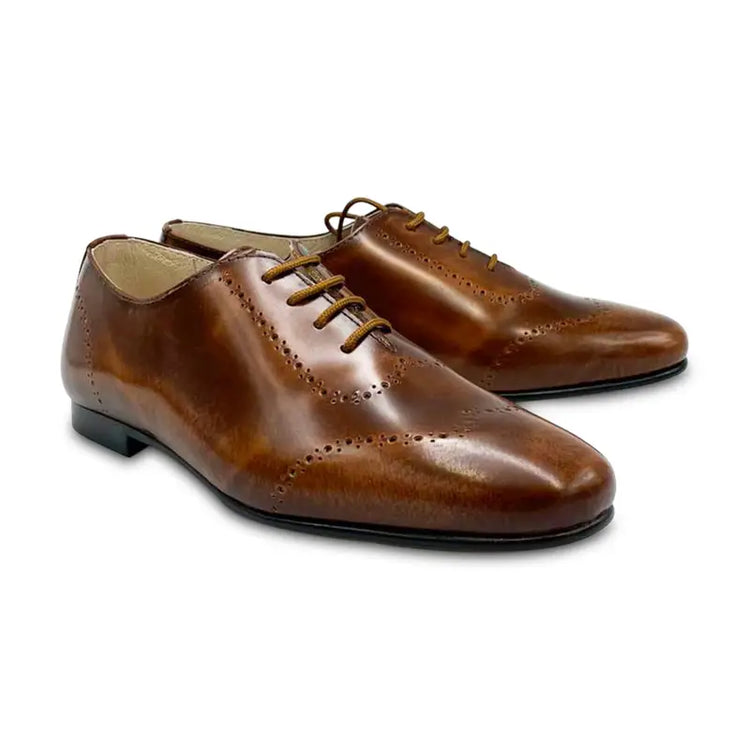 Brown hi shine brushed leather lace oxford 2186a - boys