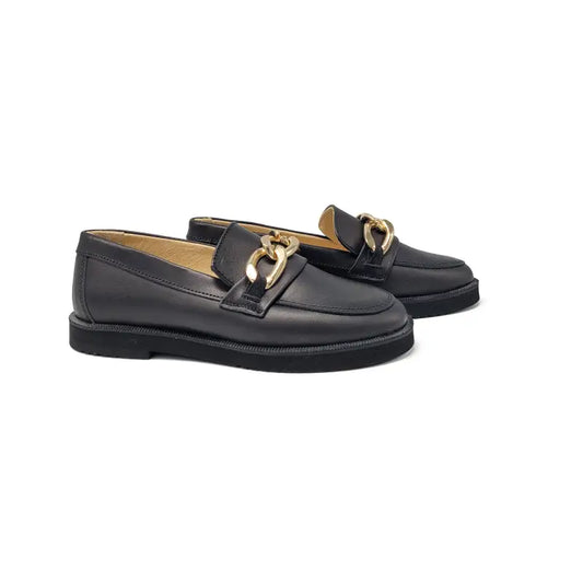 Brunellis black leather gold chain loafer br107 - girls