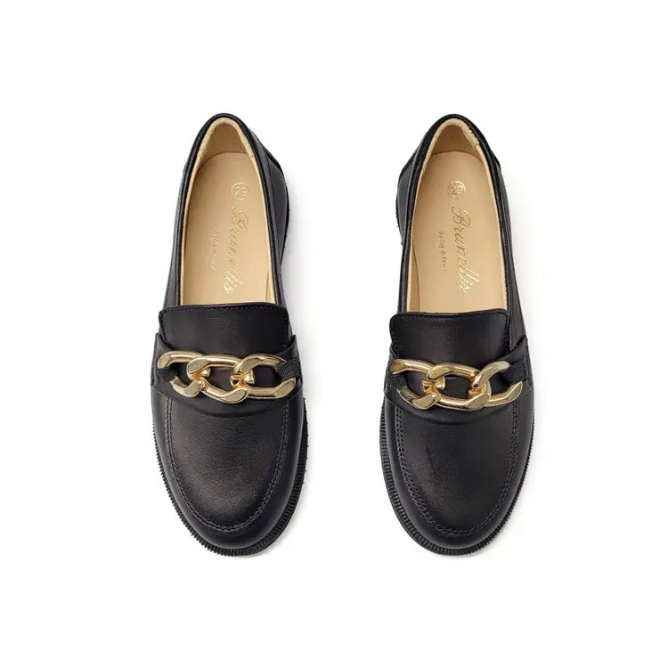 Brunellis black leather gold chain loafer br107 - girls