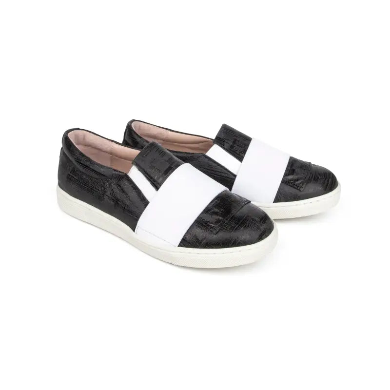 Brunellis black print white elastic slip on sneaker - girls