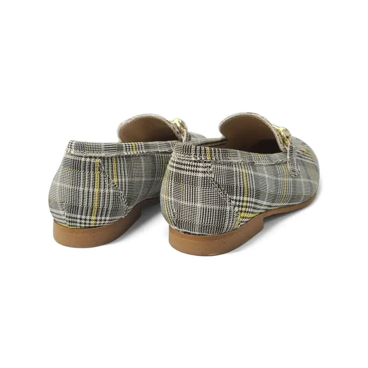 Brunellis black white yellow plaid slip on chain loafer s-18 - boys