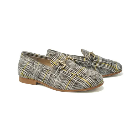 Brunellis black white yellow plaid slip on chain loafer s-18 - boys
