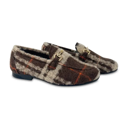 Brunellis brown crème jabran plaid gold chain slip on - boys