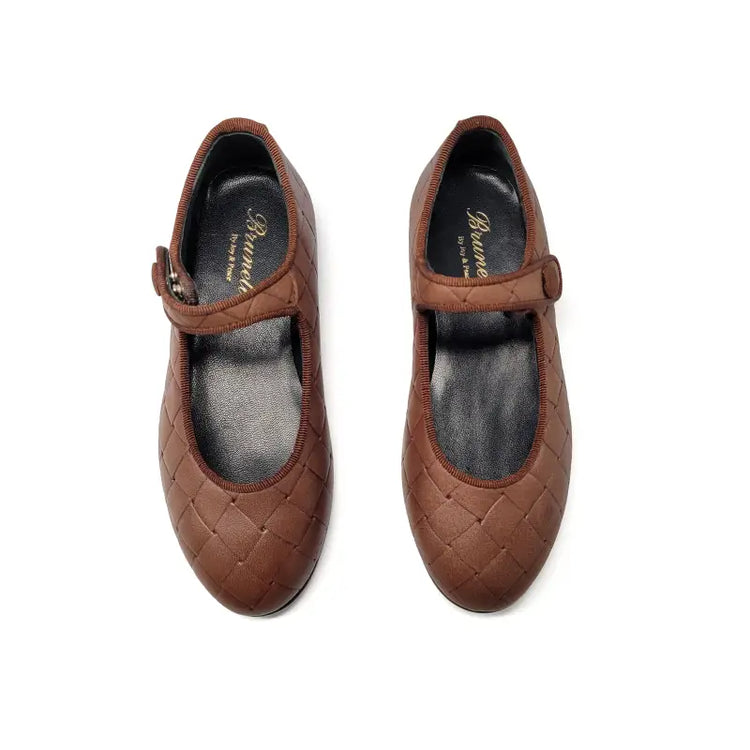 Brunellis brown leather woven mary jane s-21 - mary jane