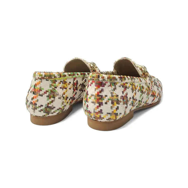 Brunellis ivory colored houndstooth basketweave slip on chain loafer - boys