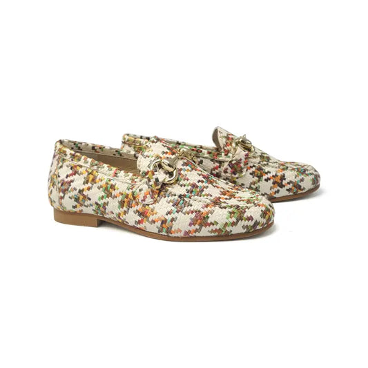 Brunellis ivory colored houndstooth basketweave slip on chain loafer - boys