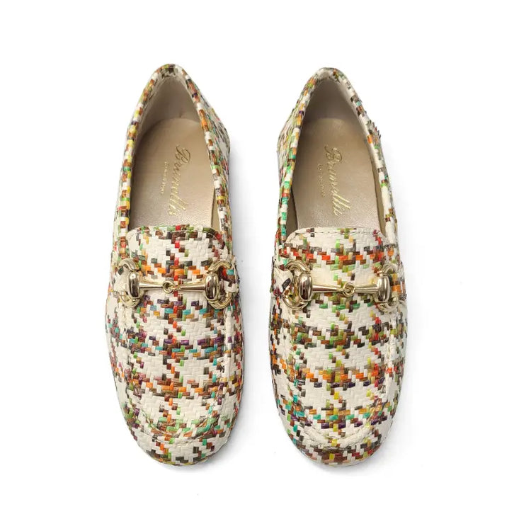 Brunellis ivory colored houndstooth basketweave slip on chain loafer - boys