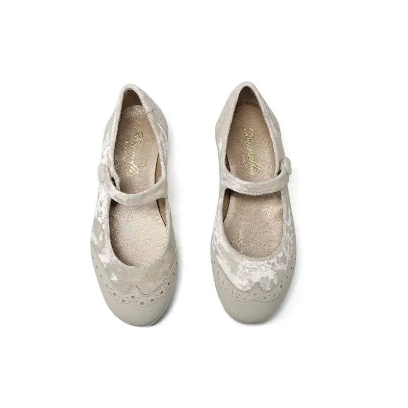 Brunellis ivory velvet wingtip mary jane s-24 - wingtip mary jane