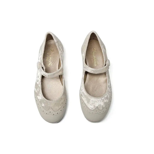 Brunellis ivory velvet wingtip mary jane s-24 - wingtip mary jane