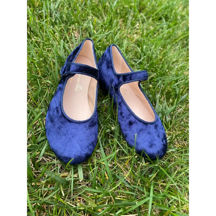 Brunellis Navy Shimmer Velvet Mary Jane S-21 - GIRLS