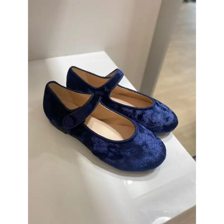 Brunellis Navy Shimmer Velvet Mary Jane S-21 - GIRLS