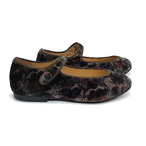 Brunellis Taupe Floral Velvet Mary Jane S-21 - 21 - GIRLS