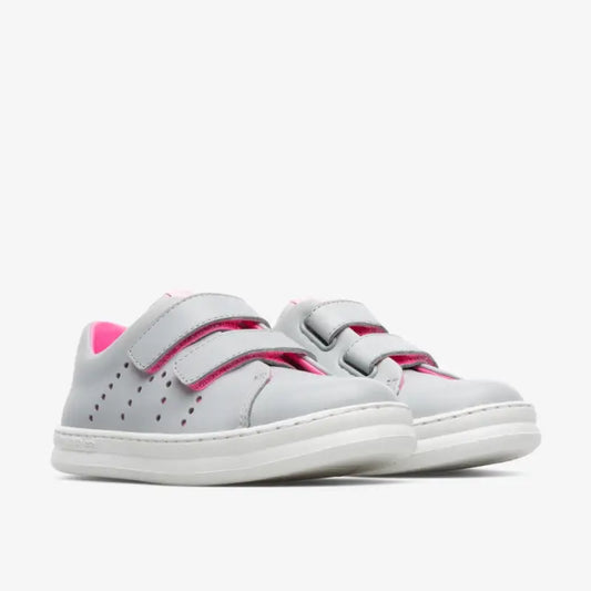 Camper grey leather neon pink velcro sneaker - girls