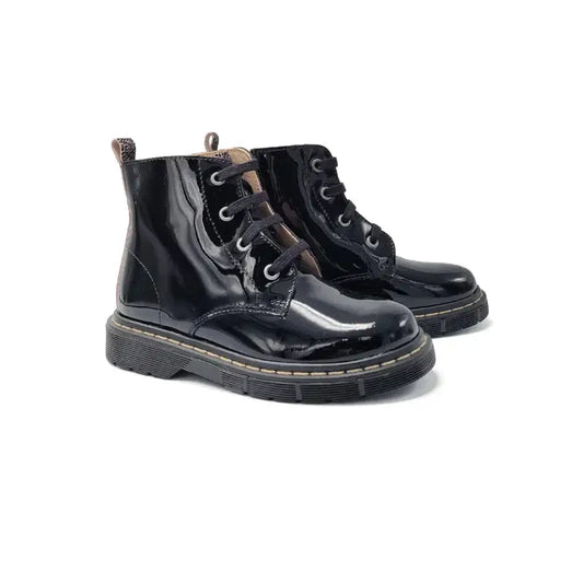 Confetti Black Patent Stripe Design Combat Bootie 8228 - 22 - GIRLS