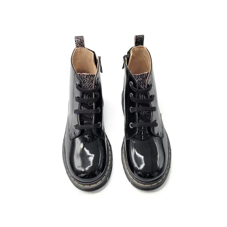 Confetti Black Patent Stripe Design Combat Bootie 8228 - GIRLS