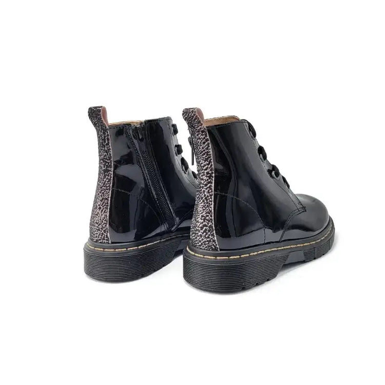 Confetti Black Patent Stripe Design Combat Bootie 8228 - GIRLS