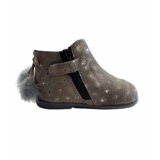 Confetti Grey Suede Silver Side Zip Bootie 730 - 18 - BABY GIRL