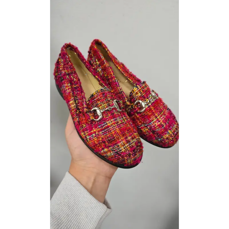 Confetti red plaid chain loafer 6440 - slip on dress