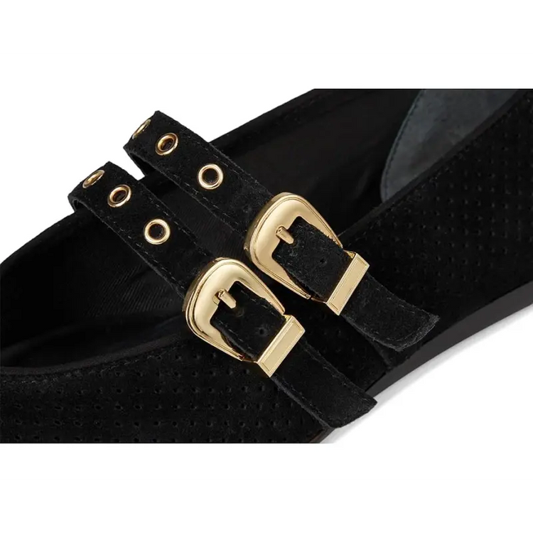 Dolce vita bayle onyx black suede perforated double strap mary jane - teen mary jane