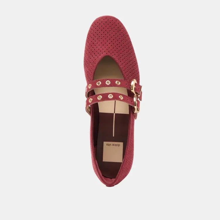 Dolce vita baylee oxblood perforated suede double strap mary jane teen mary jane