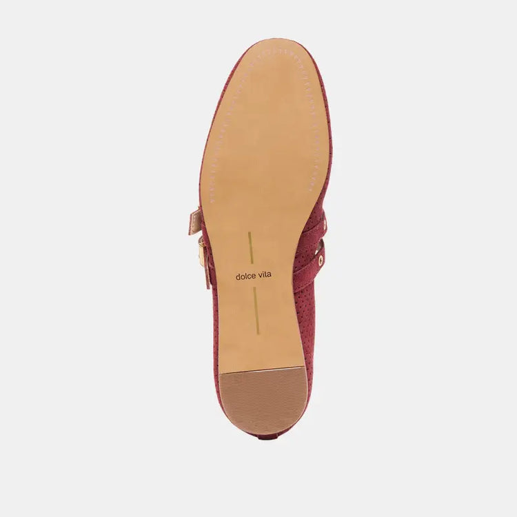 Dolce vita baylee oxblood perforated suede double strap mary jane teen mary jane