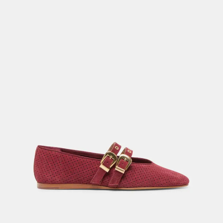 Dolce vita baylee oxblood perforated suede double strap mary jane teen mary jane