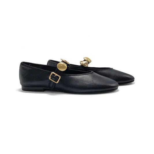 Dolce Vita Relan Black Leather Gold Ornaments Mary Jane