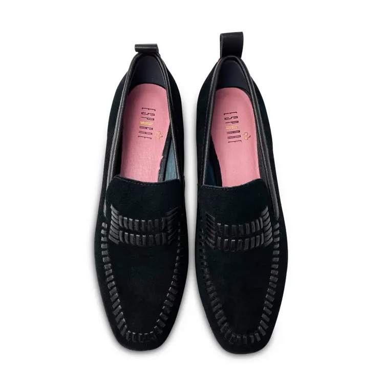 Esporre tom black suede leather stich slip on - ladies