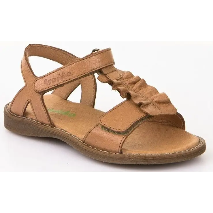 Froddo tan cognac t-bar ruffle open toe sandal 3150118 - girls