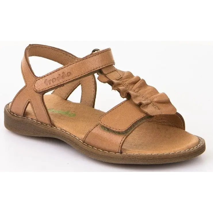 Froddo tan cognac t-bar ruffle open toe sandal 3150118 - girls