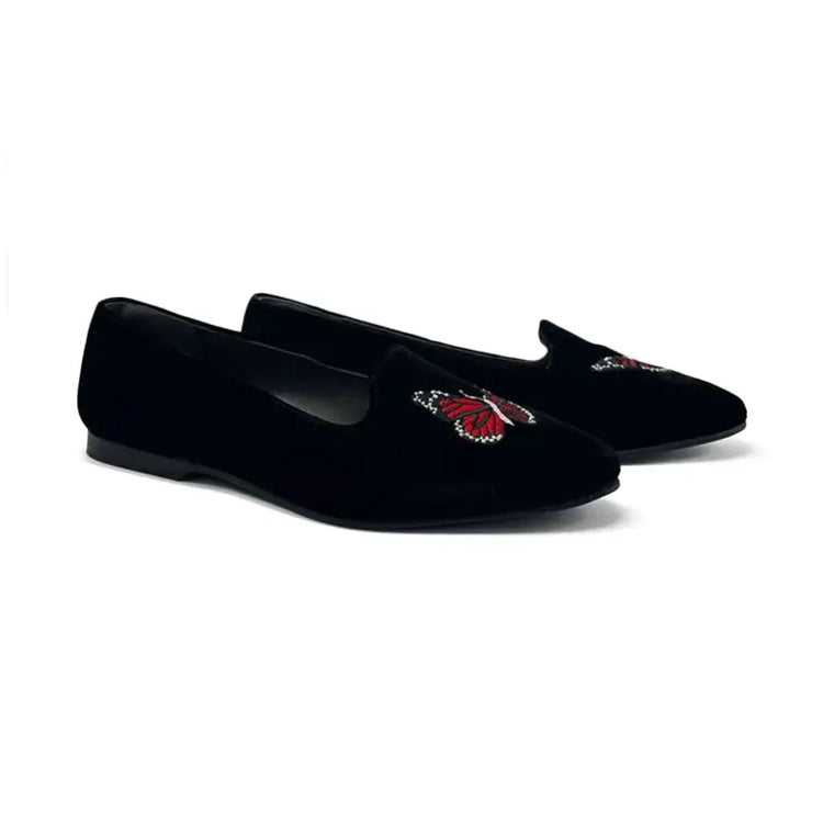 Geppettos black velvet butterfly slip on 0570 - girls