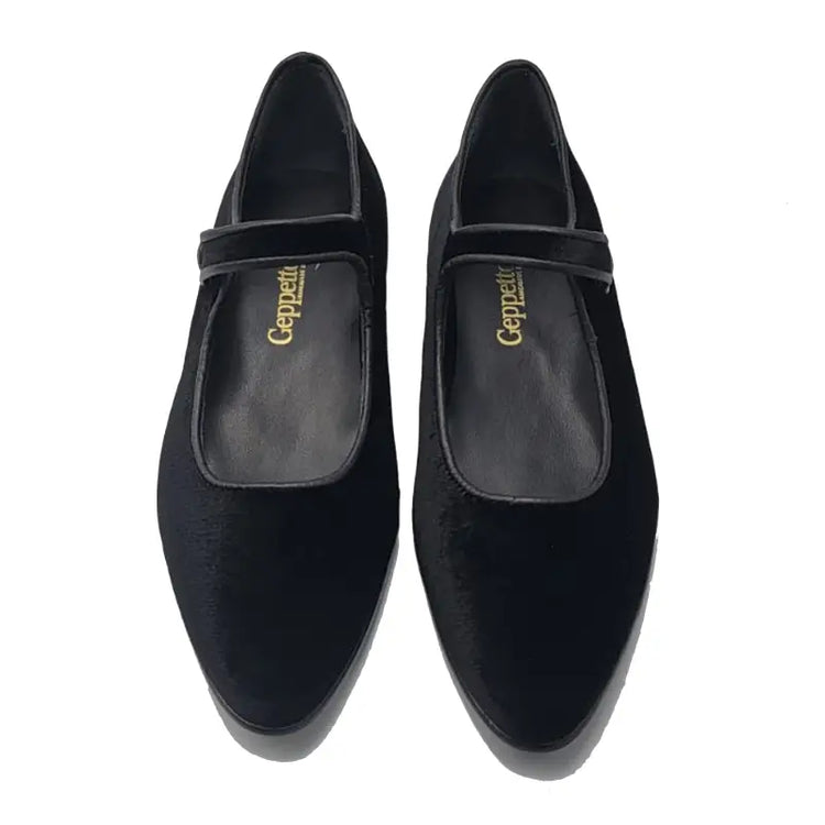 Geppettos black velvet pointy mary jane - girls