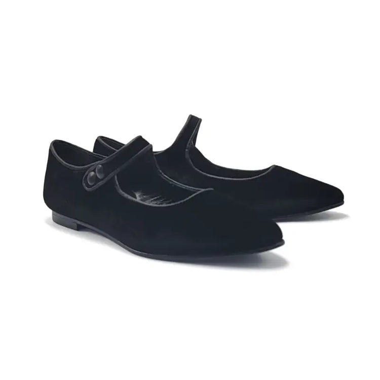 Geppettos black velvet pointy mary jane - girls