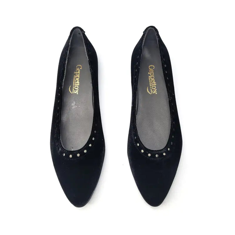 Geppettos black velvet stud ballet flat 102063c - girls