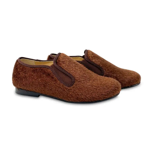 Geppettos brown shimmer pony hair smoking slip on 138507b - unisex