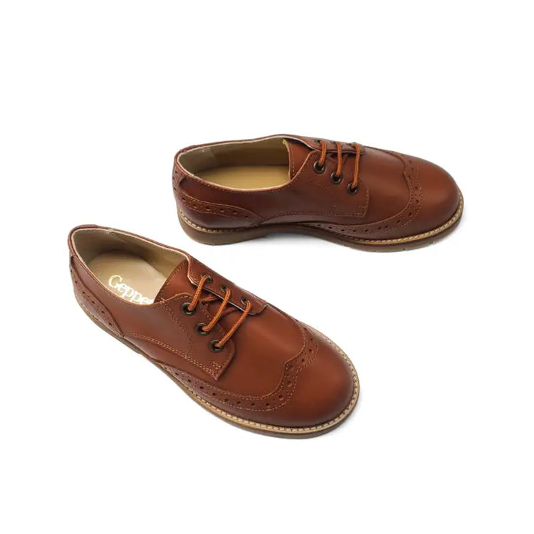 Geppettos cognac lace oxford dress shoe 137287 - boys