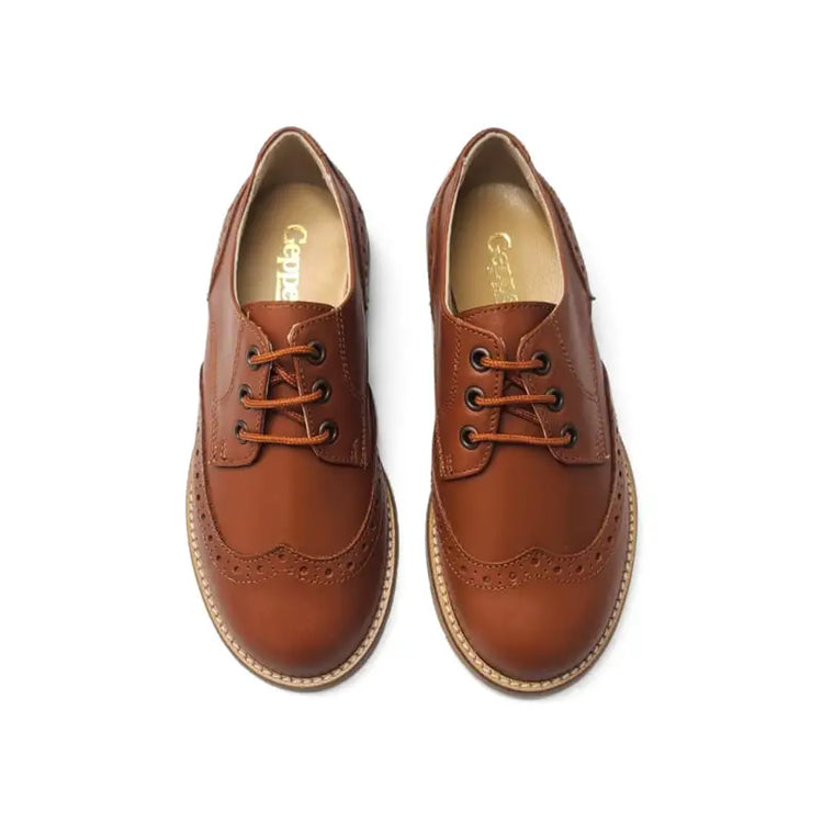Geppettos cognac lace oxford dress shoe 137287 - boys