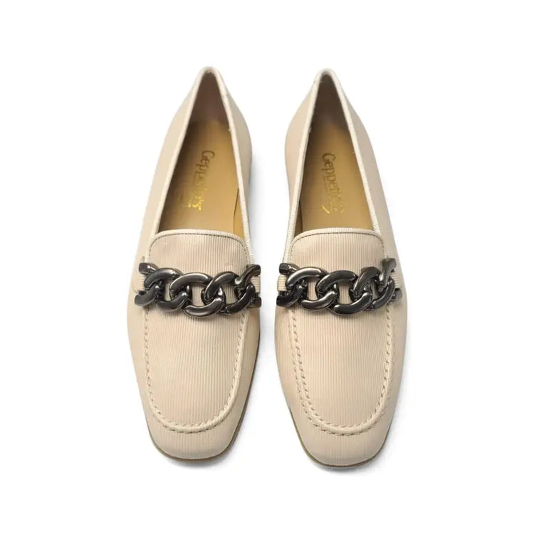 Geppettos ivory taupe ribbed chain slip on 102064b - girls