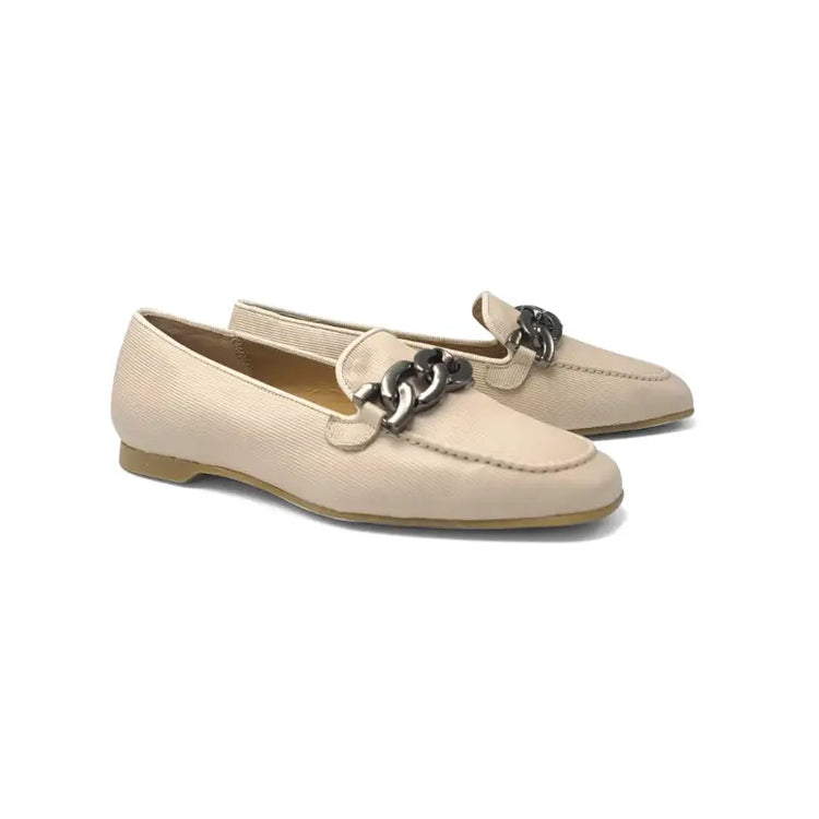 Geppettos ivory taupe ribbed chain slip on 102064b - girls