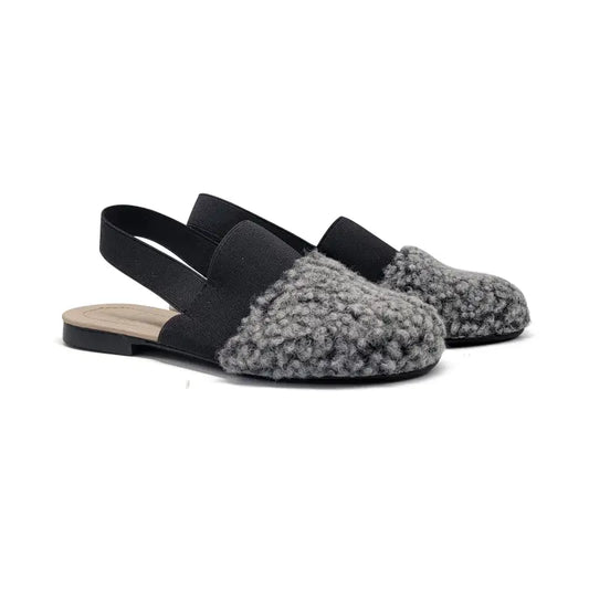 Grey curly fur slingback mule 2406 - girls